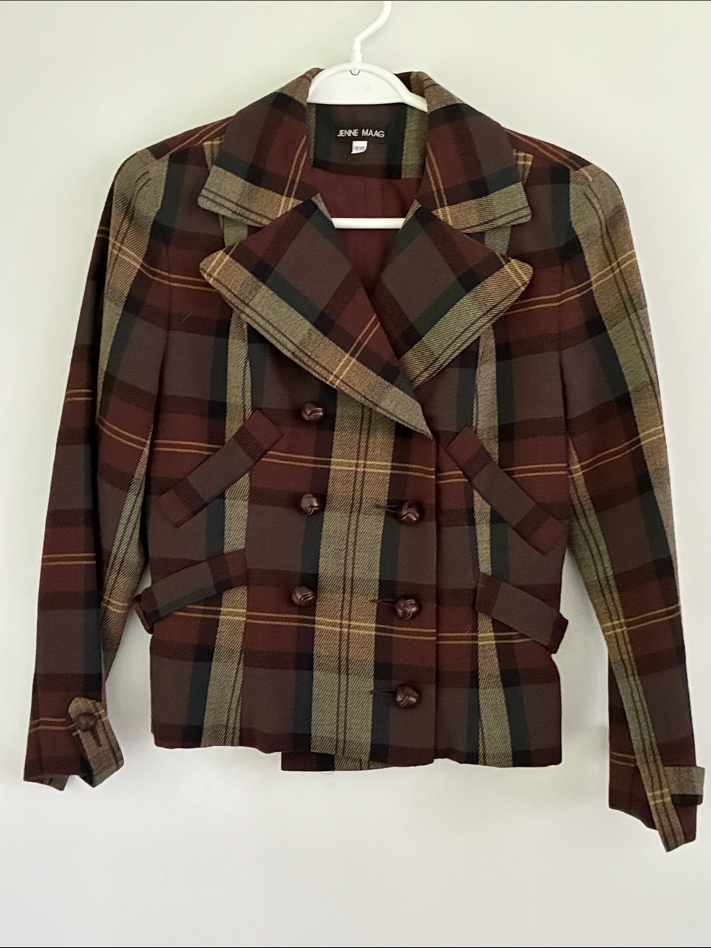 Vintage Jenne Maag Women's Plaid Double-Breasted Blazer Brown